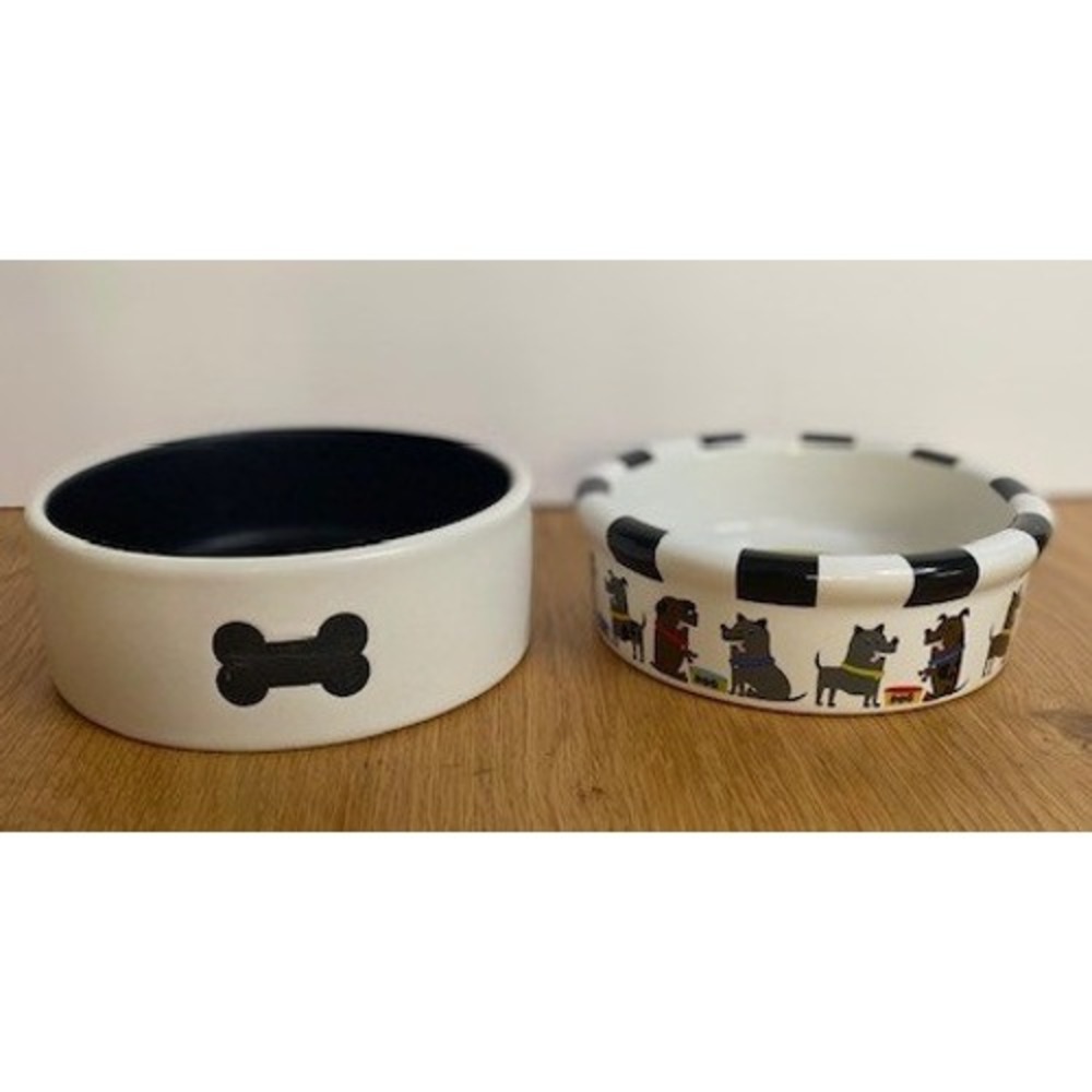 Throw Me A Bone Room Creative Pooch Dog Bowls Small White Good Ceramic Set 2pc